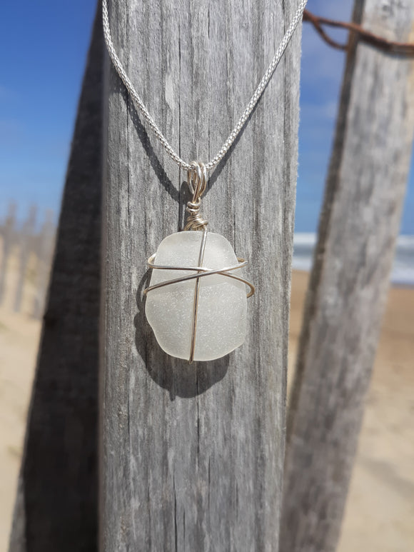 White/Frosted Clear Beachglass Necklace