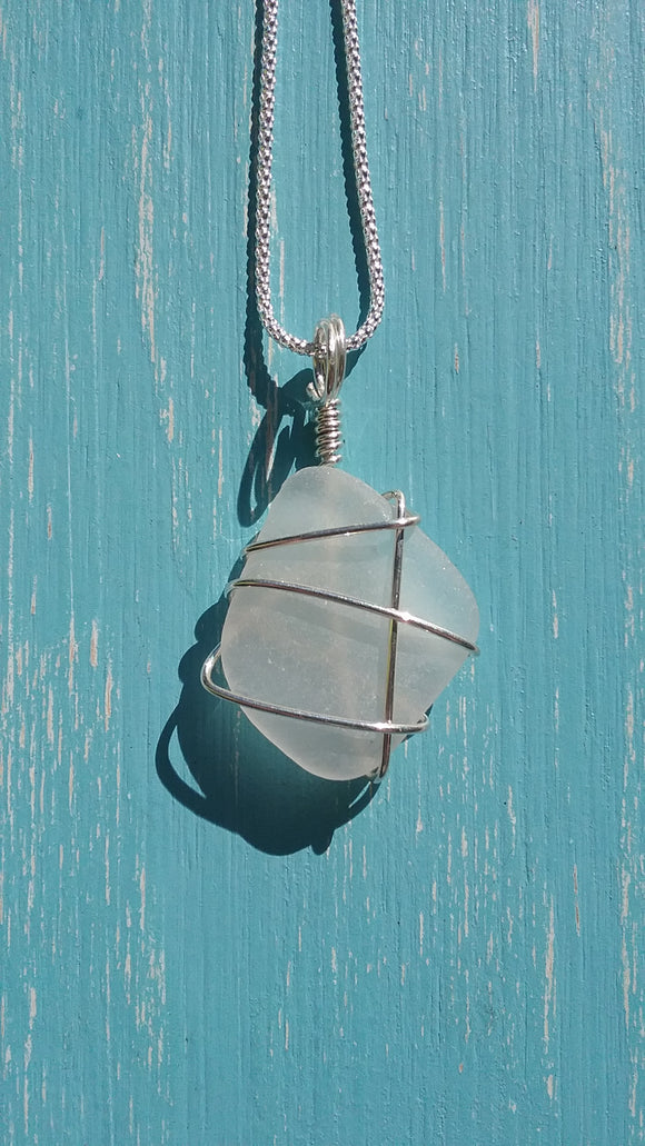 White/Frosted Clear Beachglass Necklace