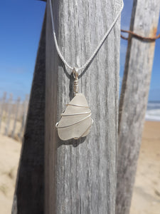 White/ Frosted Clear Beachglass Necklace