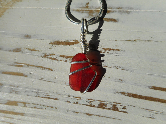 Rare Ruby Red Beachglass Necklace